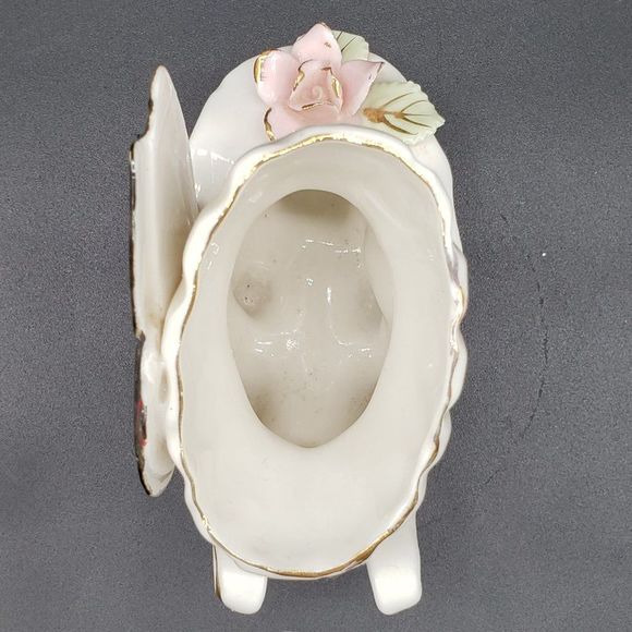 Ucagco Ceramics Japan Porcelain Wheelbarrow Butterfly Floral Motif Planter AS IS - Picture 6 of 14